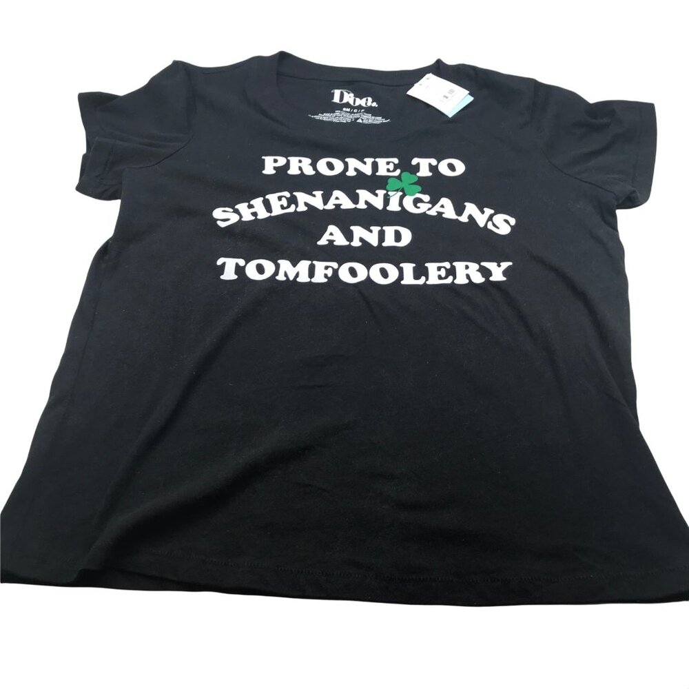 Doe Women's Small Black Tee Shirt Prone To Shenanigans And Tomfoolery New